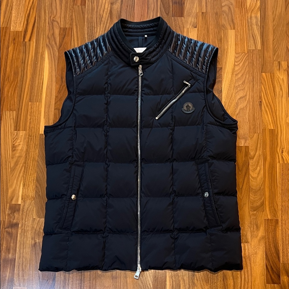Moncler Black Quilted Vest with Logo Patch